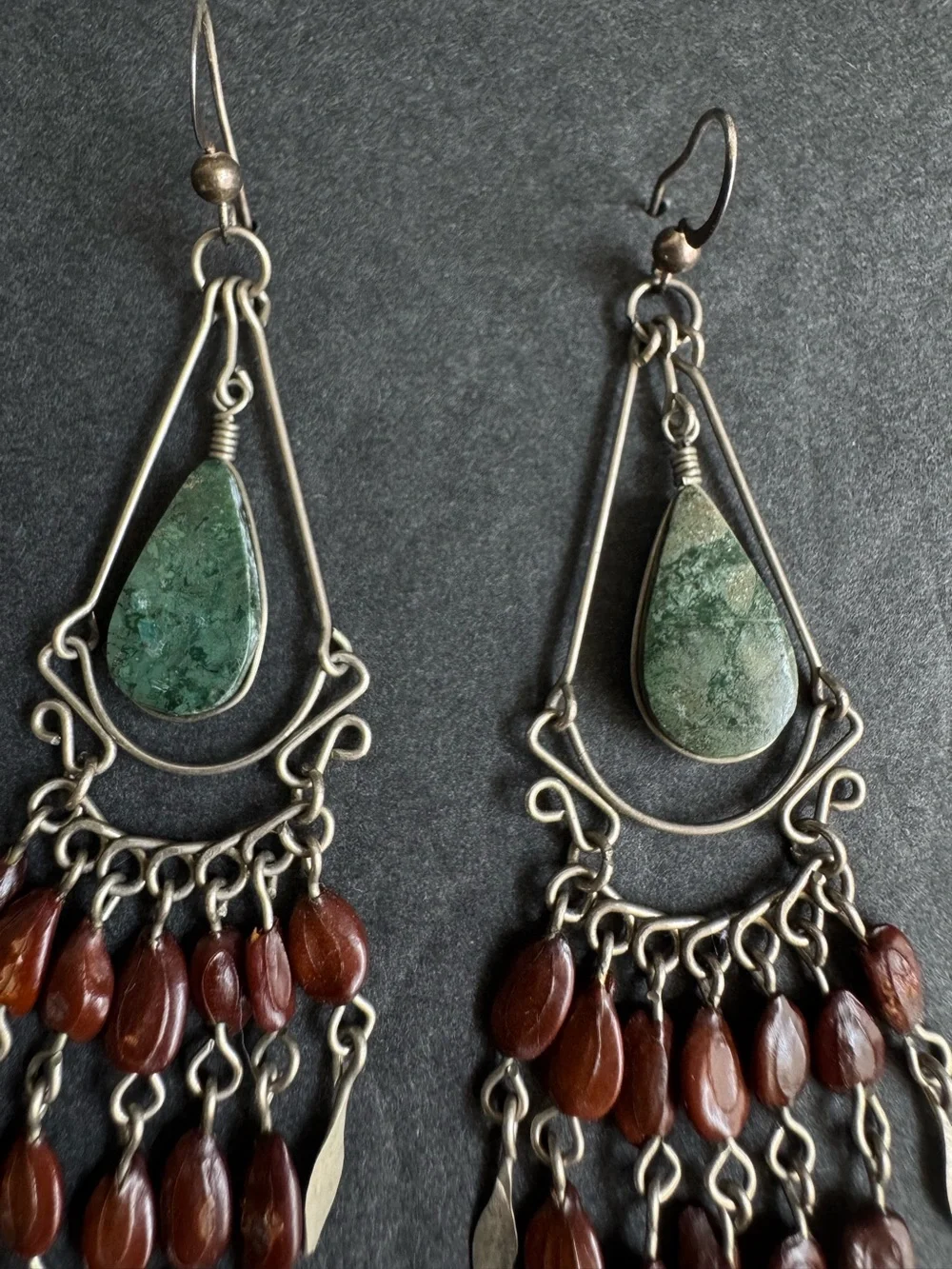 Vintage Peruvian Earrings Artisan Handmade Chandelier Dangle Drop Boho Bohemian